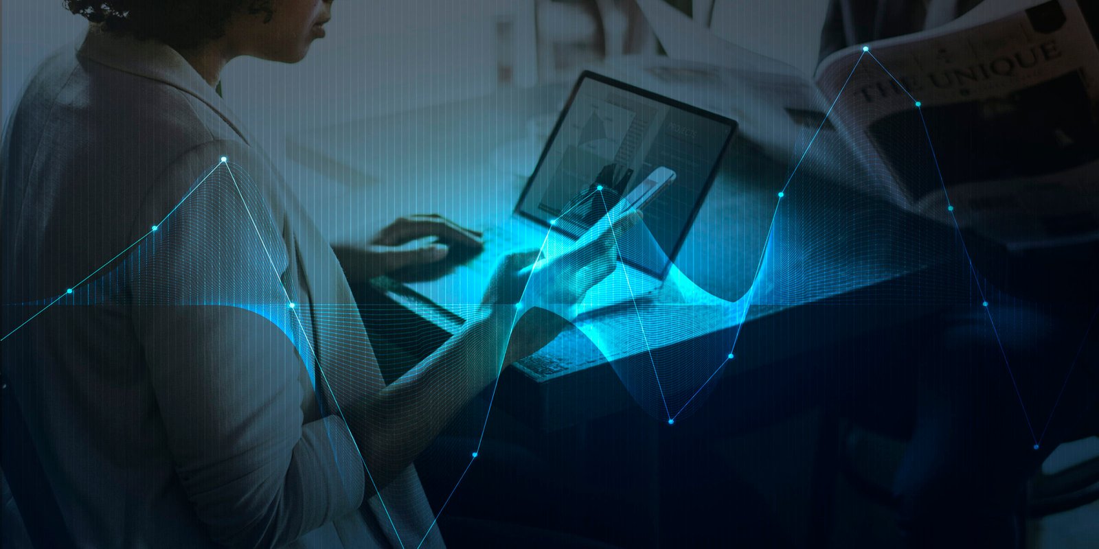 Businesswoman networking using digital devices